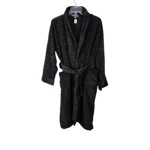 VTG KG Black Egyptian Cotton Embossed Damask Terry Cloth Robe Shawl Collar XL